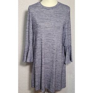 Speechless Dress Womens Large Striped Bell Sleeves Pullover Blue Gray White 0452